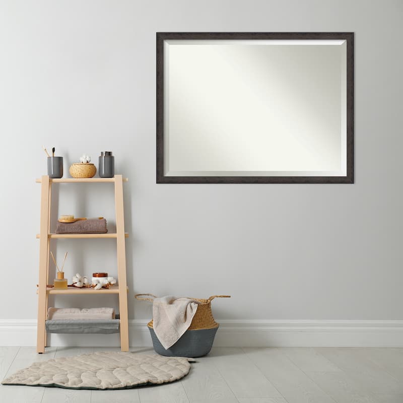 Dappled Narrow Beveled Wood Framed Bathroom Vanity Wall Mirror