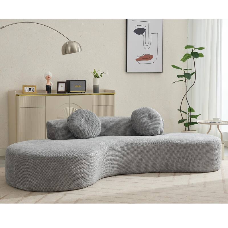 105.5" Curved Sofa, Modern Living Room Upholstered Sofa with 2 Throw Pillows, Leisure Cloud Couch for Apartment, Office