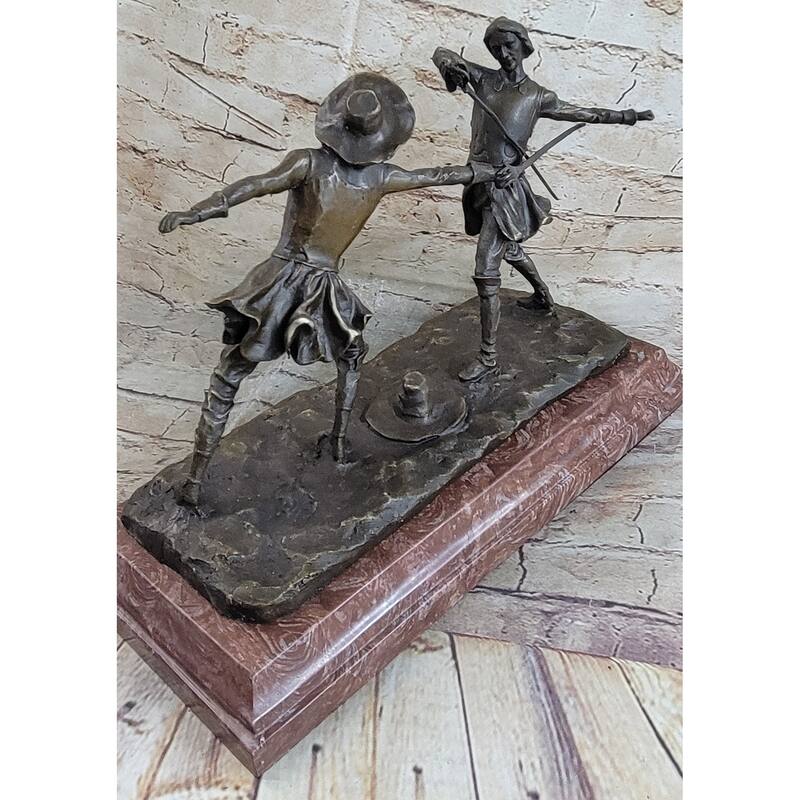Fencing Duel Swordsmen Bronze Statue Sculpture Figure Rose Marble Base Original Art