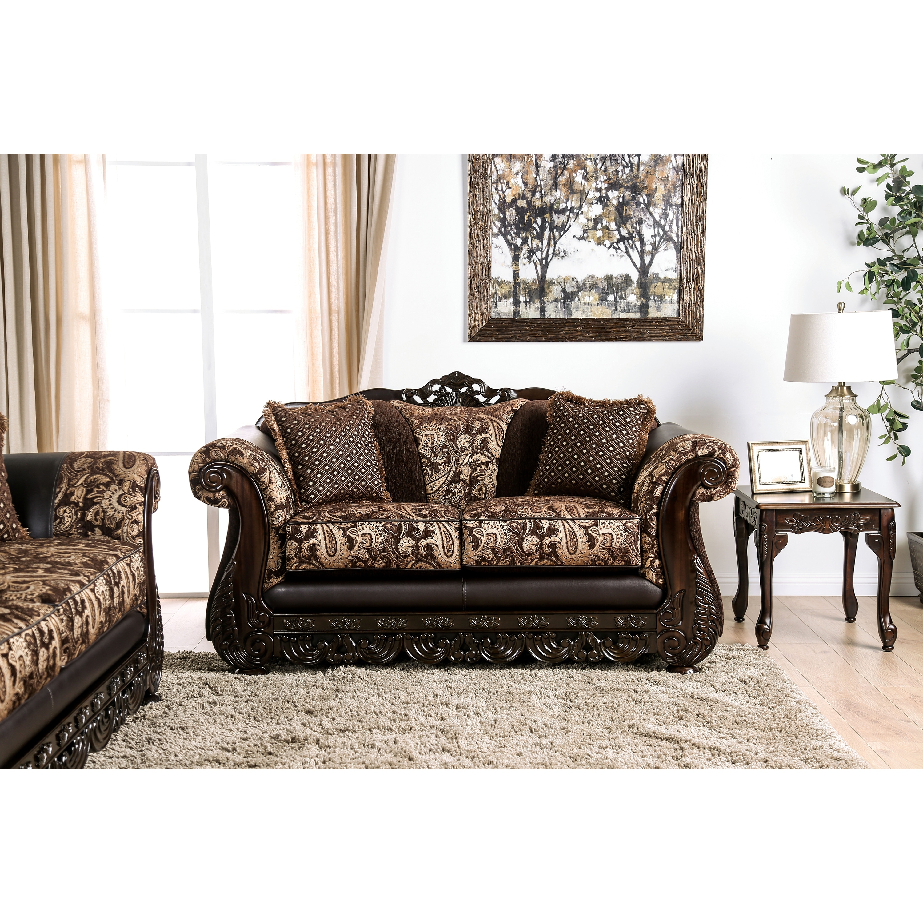 Gracewood Hollow Dayaram Traditional Brown Chenille Semi-Firm Loveseat