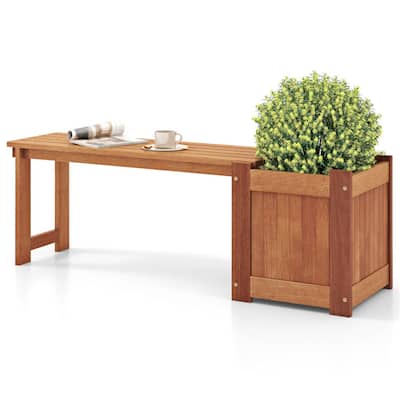 2 in 1 Solid Wood Garden Bench with Planter Box Outdoor Seating for Patio Yard and Deck - 54" L x 16" W x 18" H