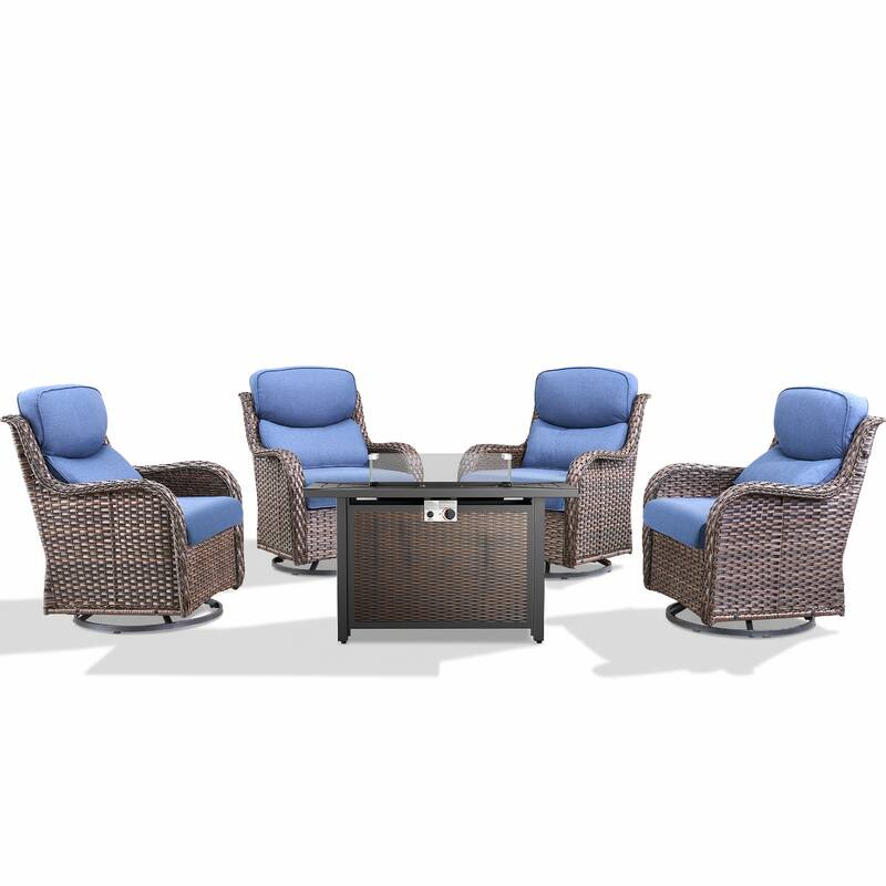 Pocassy 43" Fire Pit Table with Outdoor Swivel Chair Set