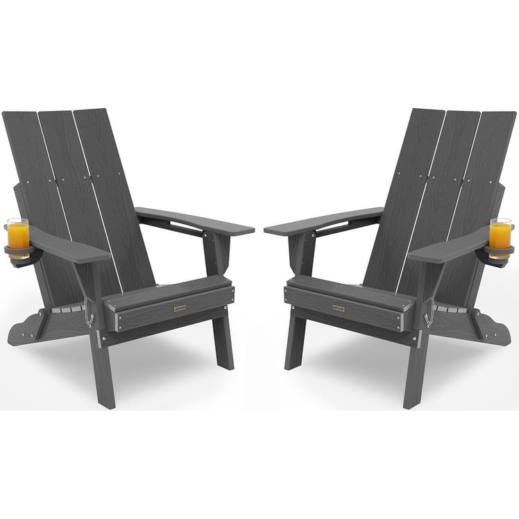 WINSOON Modern HDPE Outdoor Folding Adirondack Chair With Cup Holder Set Of 2