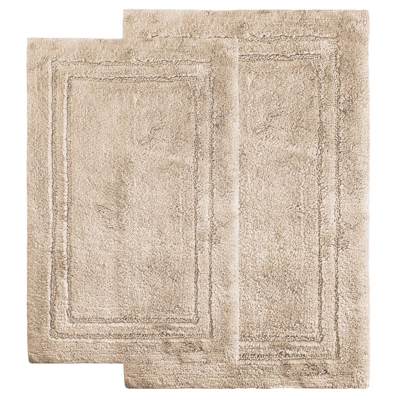 Superior Cotton Solid Non-slip Backing 2-Piece Bath Rug Set - Stone