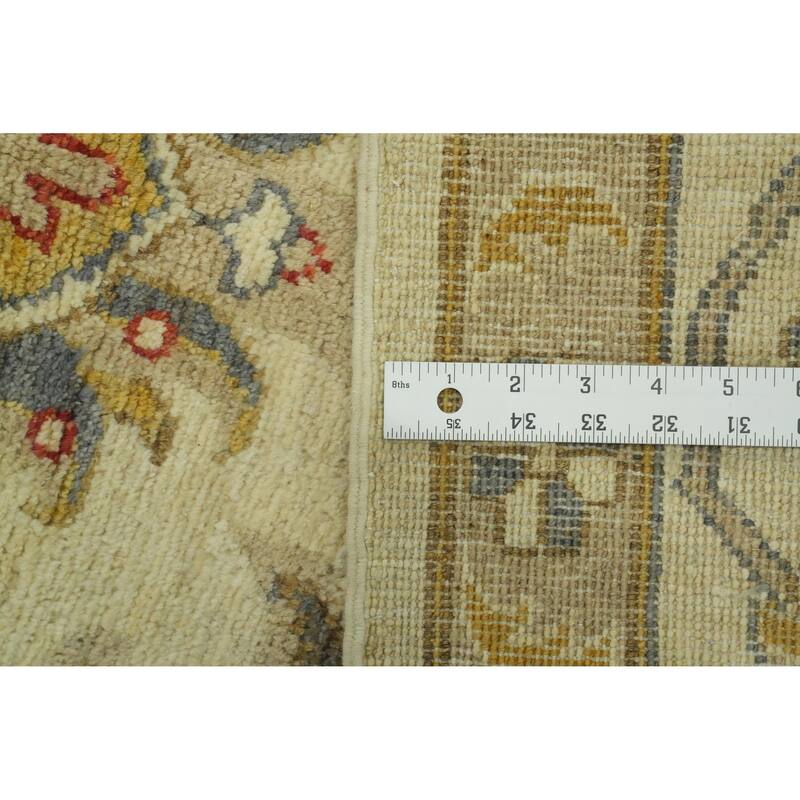 Handmade Floral Oushak Vegetable Dye Large Rug, Floral Geometric Carpet - 13' 8'' X 10' 1''