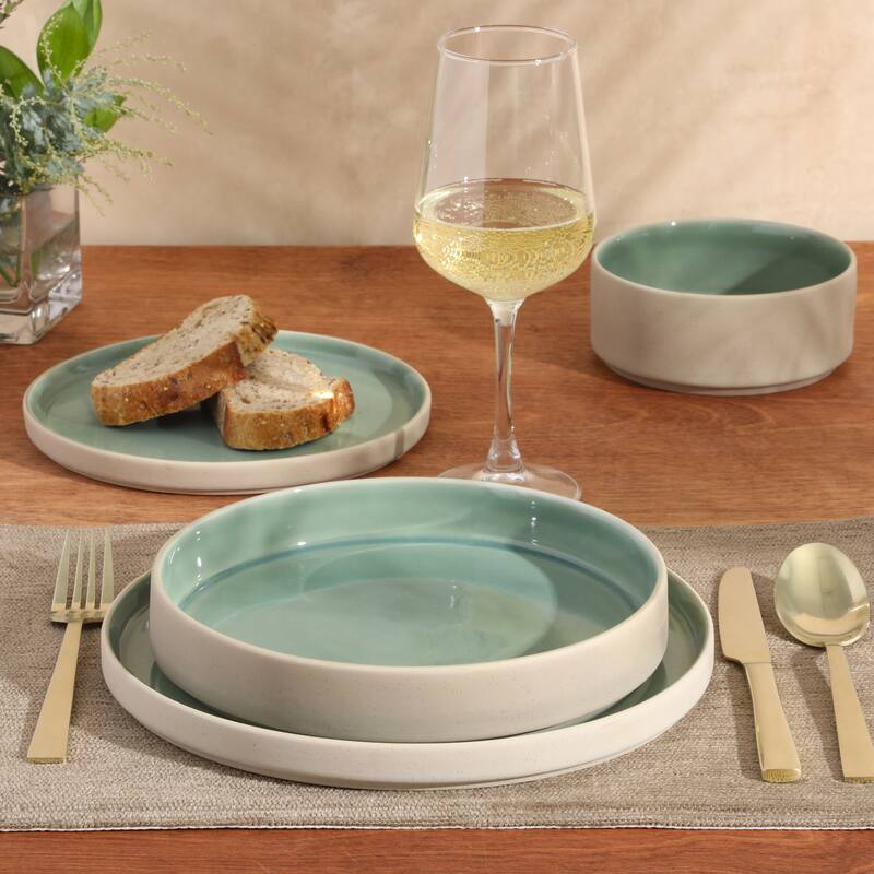 Gibson Elite Liberty Bay 16-Piece Pottery Clay Stoneware Stackable Dinnerware Set - Reactive Glaze, Service for 4