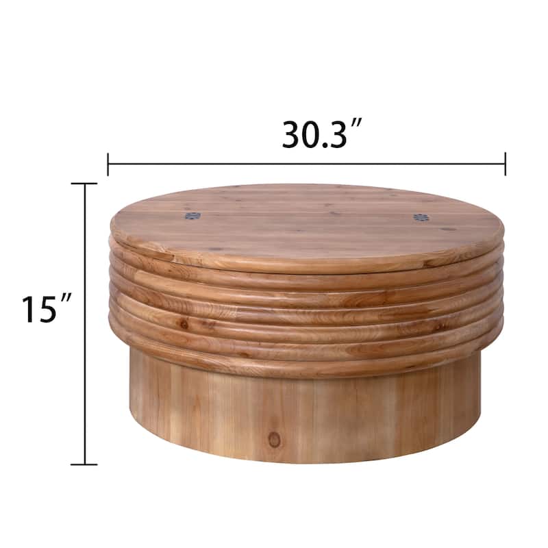 Round Wooden Carve Coffee Table End Table with Hidden Storage, Rustic Accent Table Dining Table with Lift-Top Lid