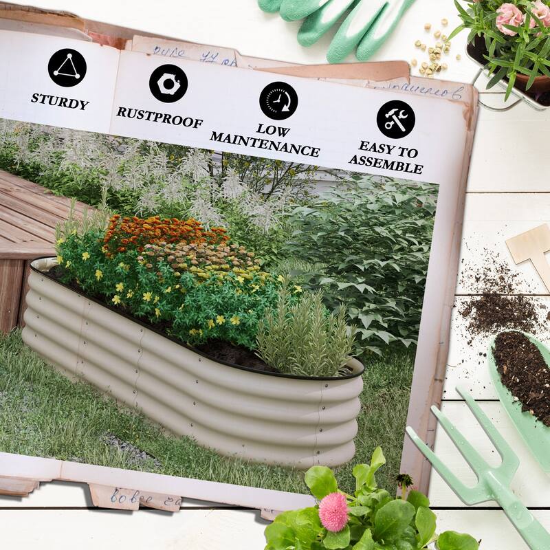Countryside Style Garden Bed with Metal Side Panels and Corner Panels, for Backyard Patio Grow Vegetables Herb - 8' x 10'