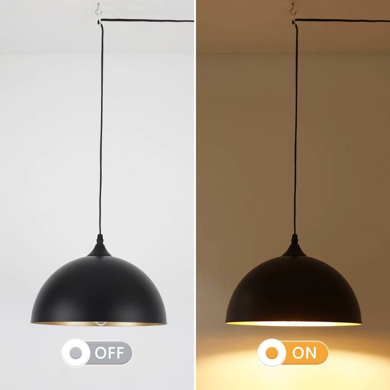 1-Light Dome Hanging Pendant Light Chandelier Lighting for Kitchen Island with Metal Cover & Plug