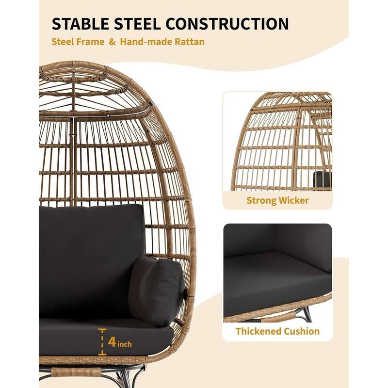 Outdoor 360° Swivel Egg Chair with Cushions,Egg Basket Lounge Chair for Patio