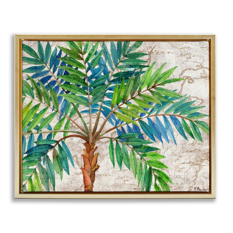 Stupell Aqueous Palm Tree Framed Floater Canvas Wall Art Design By Paul Brent - 31 x 25 - Gold