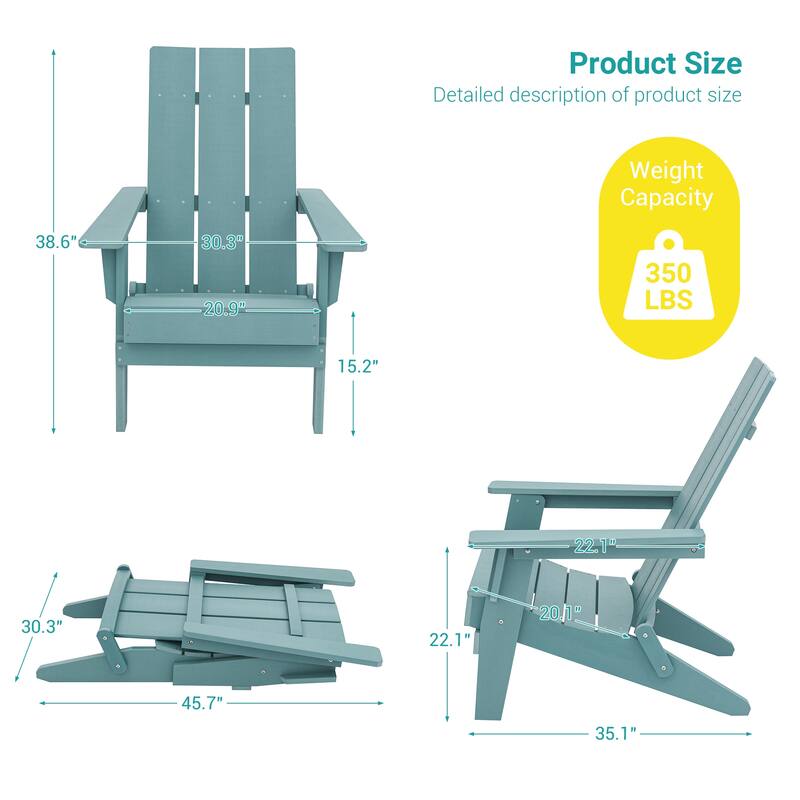 BONOSUKI Patio Folding Adirondack Chair,Waterproof HIPS,Wide Armrests