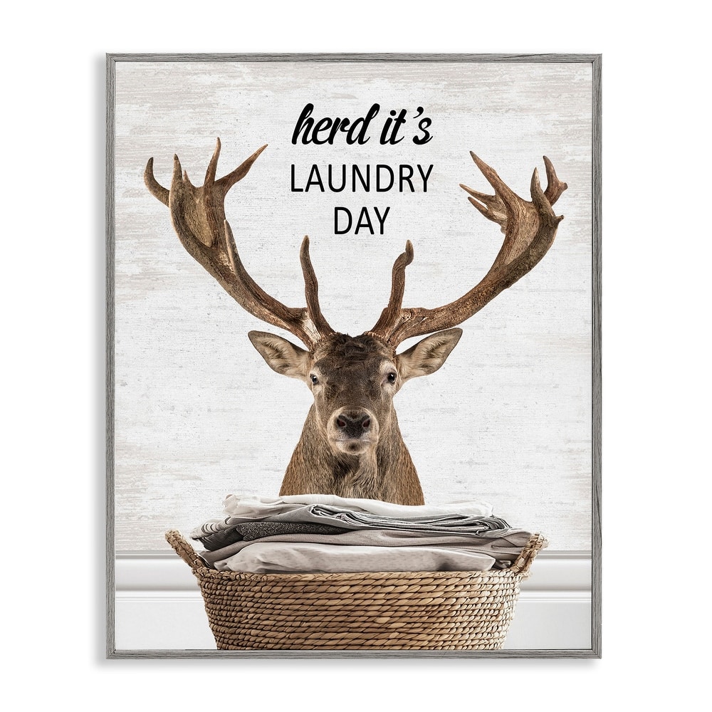 Stupell Herd It's Laundry Day Elk Framed Giclee Art Design By Lettered and Lined