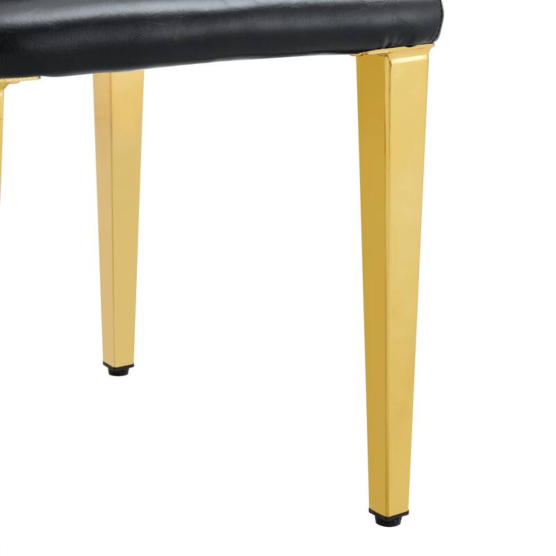 Set of 4 black PU leather backrest chairs with gold metal legs -A perfect pairing, ideal for minimalist and modern home