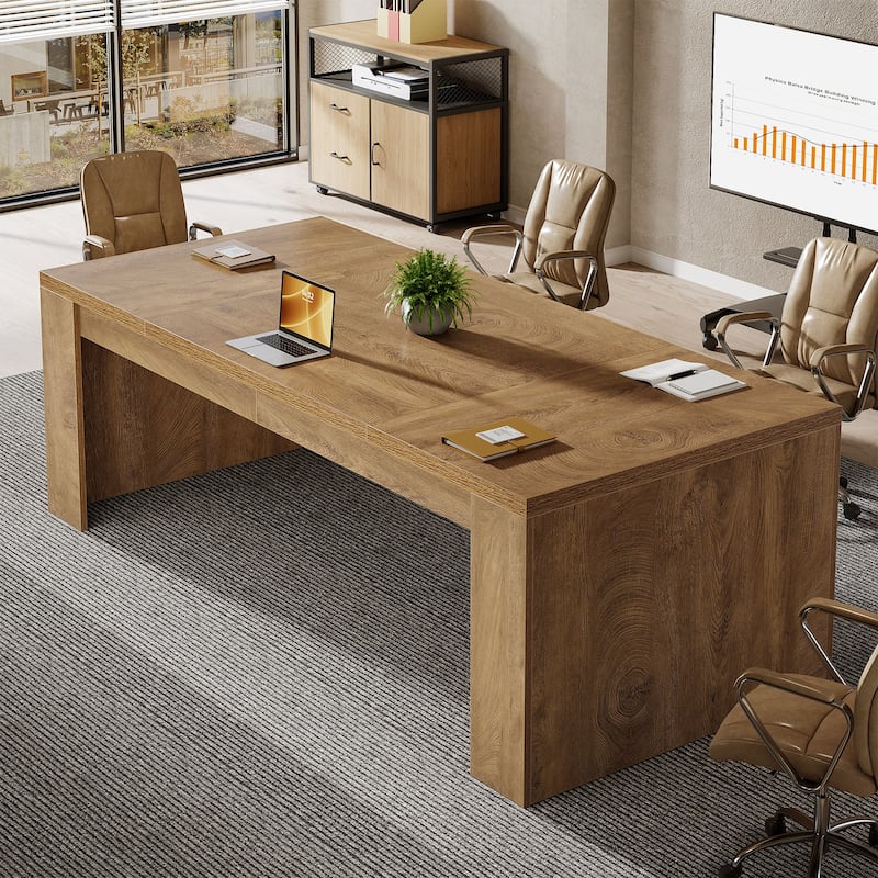 71" Conference Table, Executive Meeting Table, Office Business Desk Accent Meeting Table - Brown