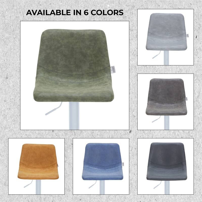 Adjustable Height Bar Stool in Leather Upholstery With White Iron Base Tilbury Collection