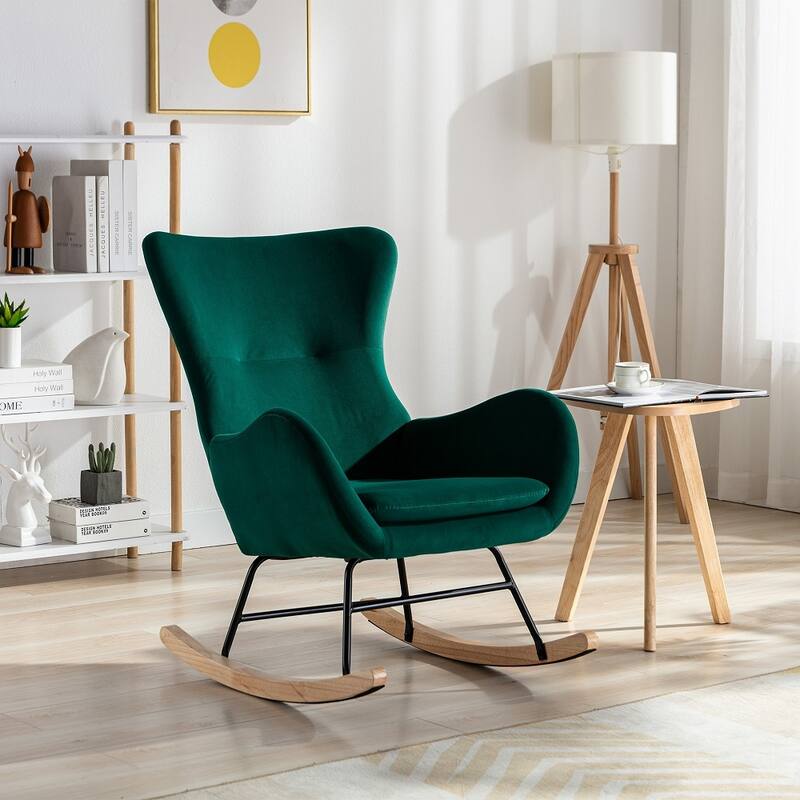 Velvet Fabric Padded Seat Rocking Chair