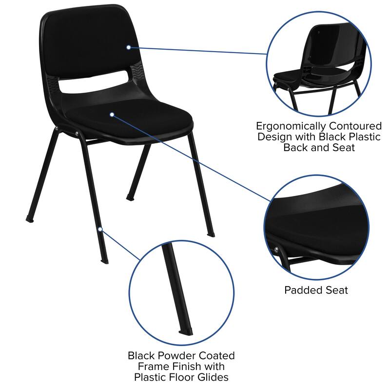 880 lb. Capacity Padded Ergonomic Shell Stack Chair with Metal Frame