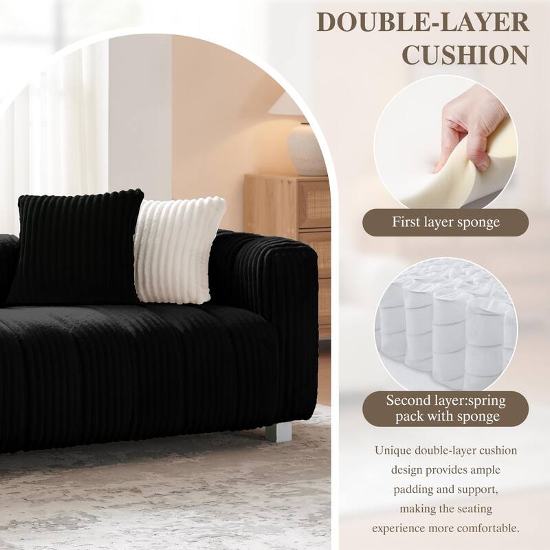 114.17" Corduroy 3-Seater Sofa with Ottoman, Solid Wood Frame and High-Density Foam Cushions