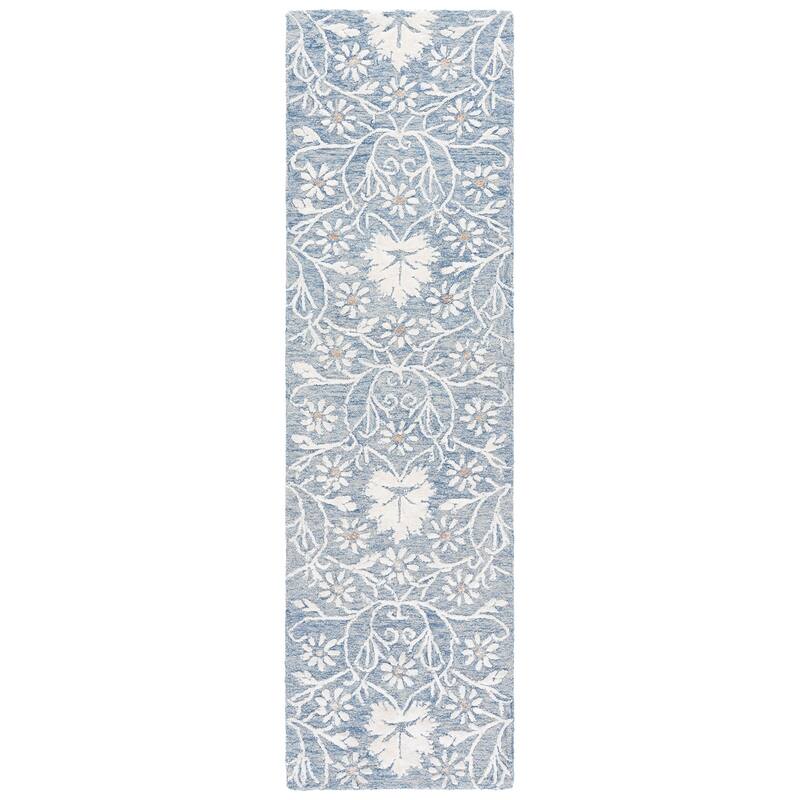 SAFAVIEH Handmade Glamour Hadwiga Wool Rug - 2'3" x 8' Runner - Blue/Ivory