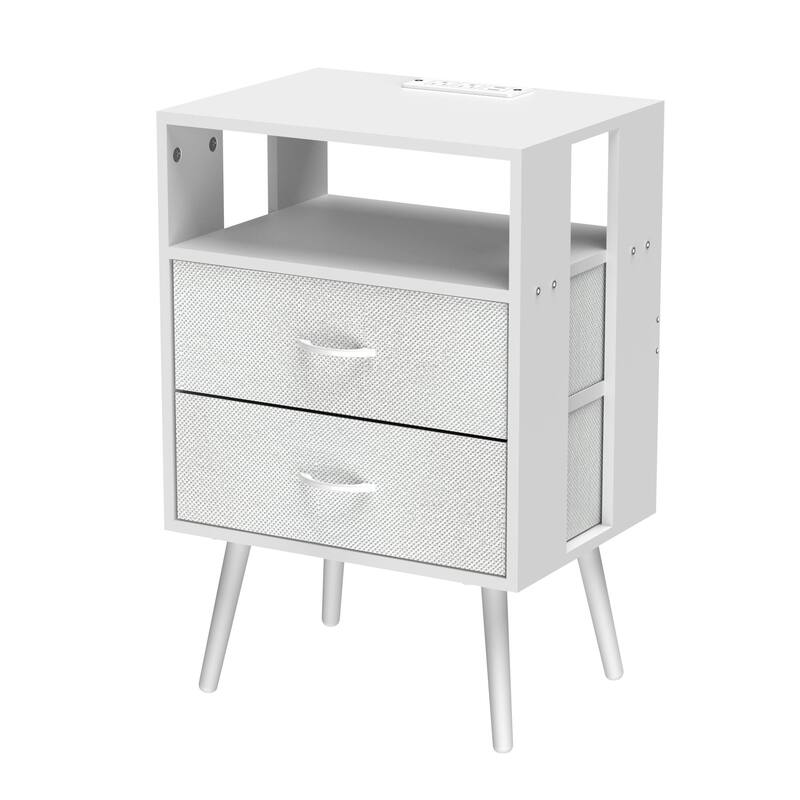 2-Pack Modern Nightstand Set with Charging Station & LED Light - Fabric Drawers