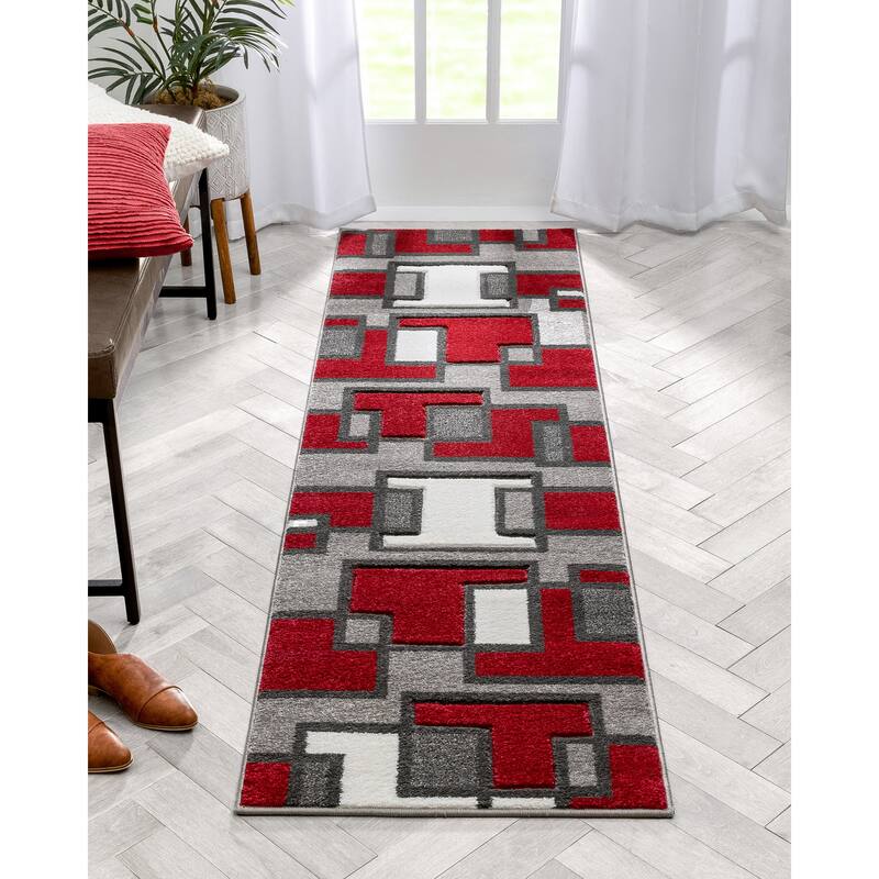 Well Woven Ruby Imagination Squares Modern Geometric Area Rug