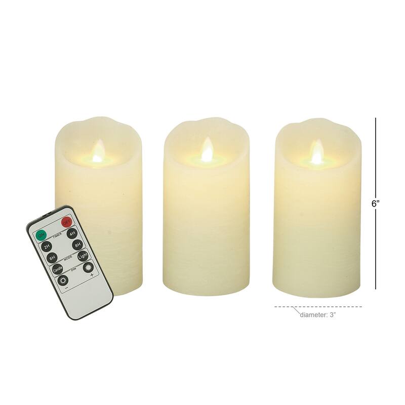 Wax Flameless Candle with Remote Control - Set of 3 Beige - Roche River Decor