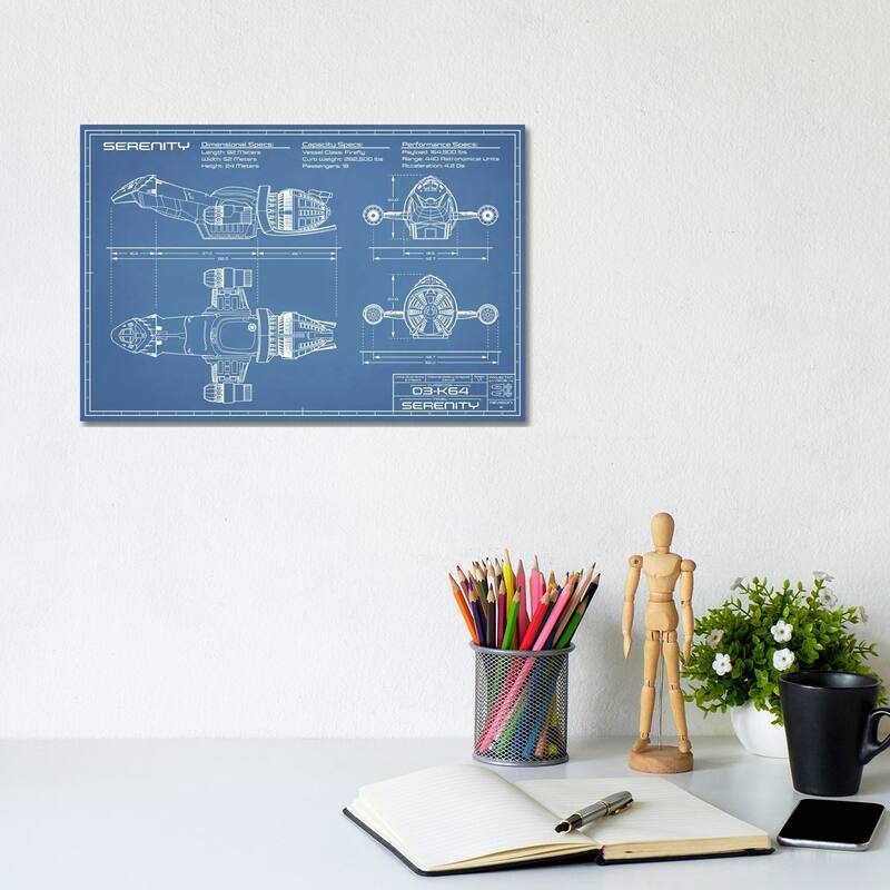 iCanvas "Serenity Firefly Spaceship Blueprint" by Action Blueprints Canvas Print - 8x12x0.75