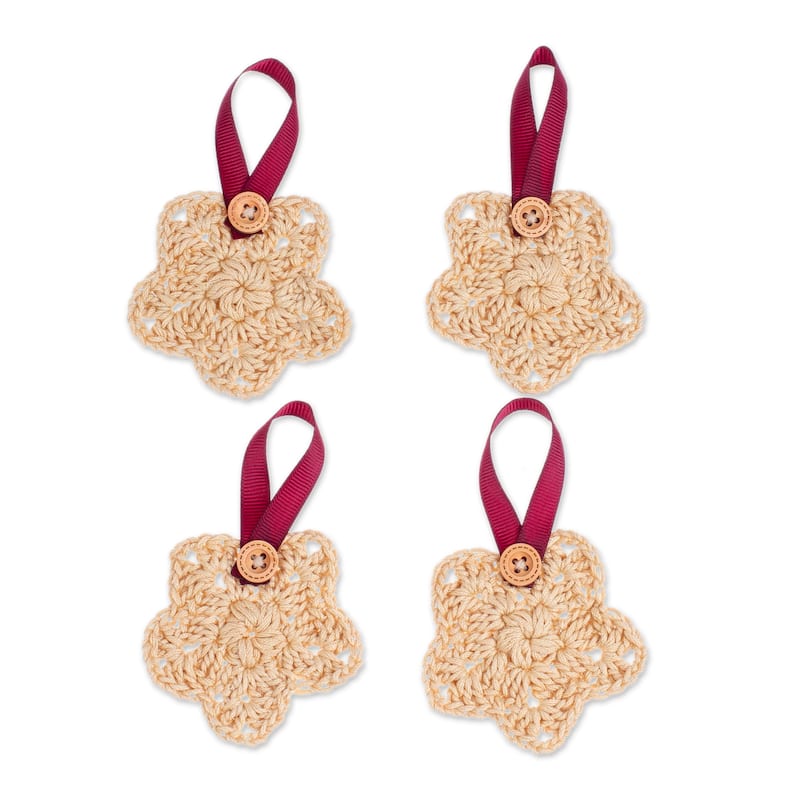 Novica Handmade Beige Sensations Crocheted Ornaments (Set Of 4)