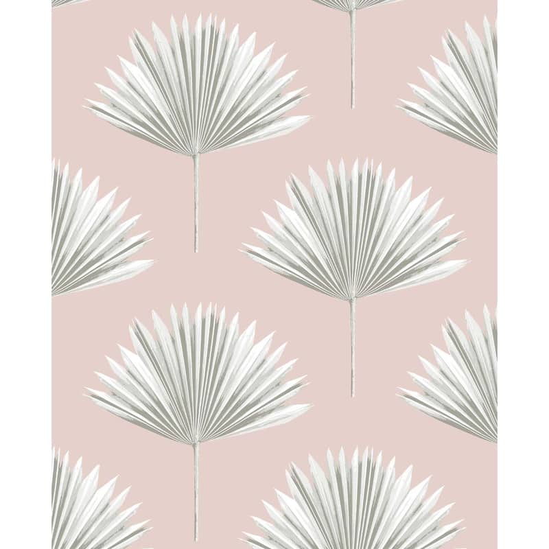 NextWall Tropical Fan Palm Peel and Stick Wallpaper - 20.5 in. W x 18 ft. L - Pink Mist