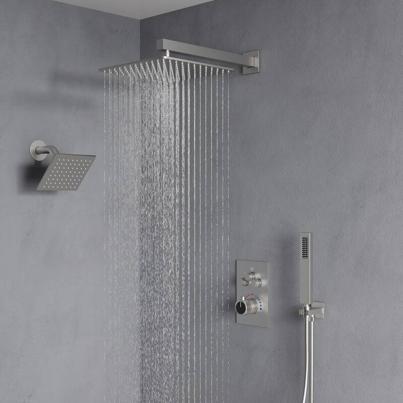 Thermostatic Shower Faucet 12" and 6" High-Pressure Dual Showerheads with Handheld Shower