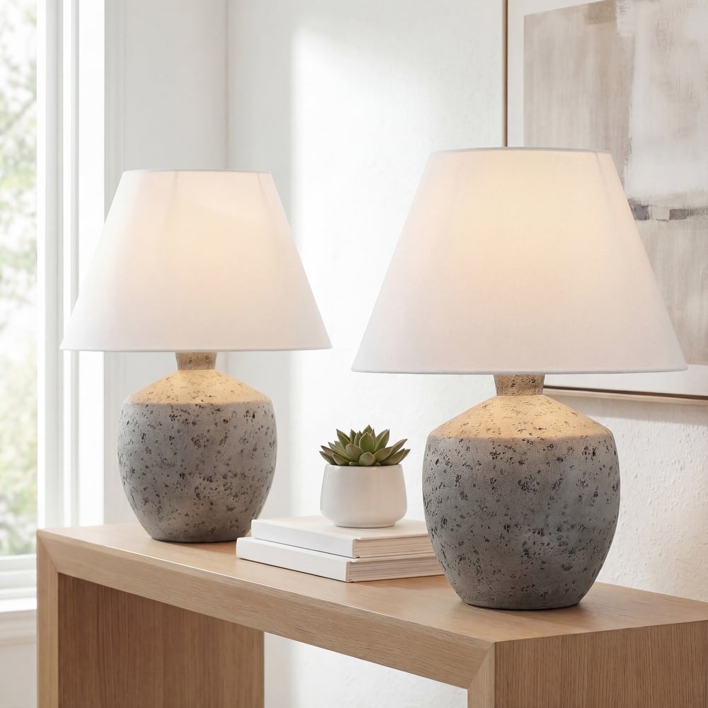 JONATHAN Y Myron 18" Minimalist Concrete Effect Resin/Iron LED Table Lamp (Set of 2)