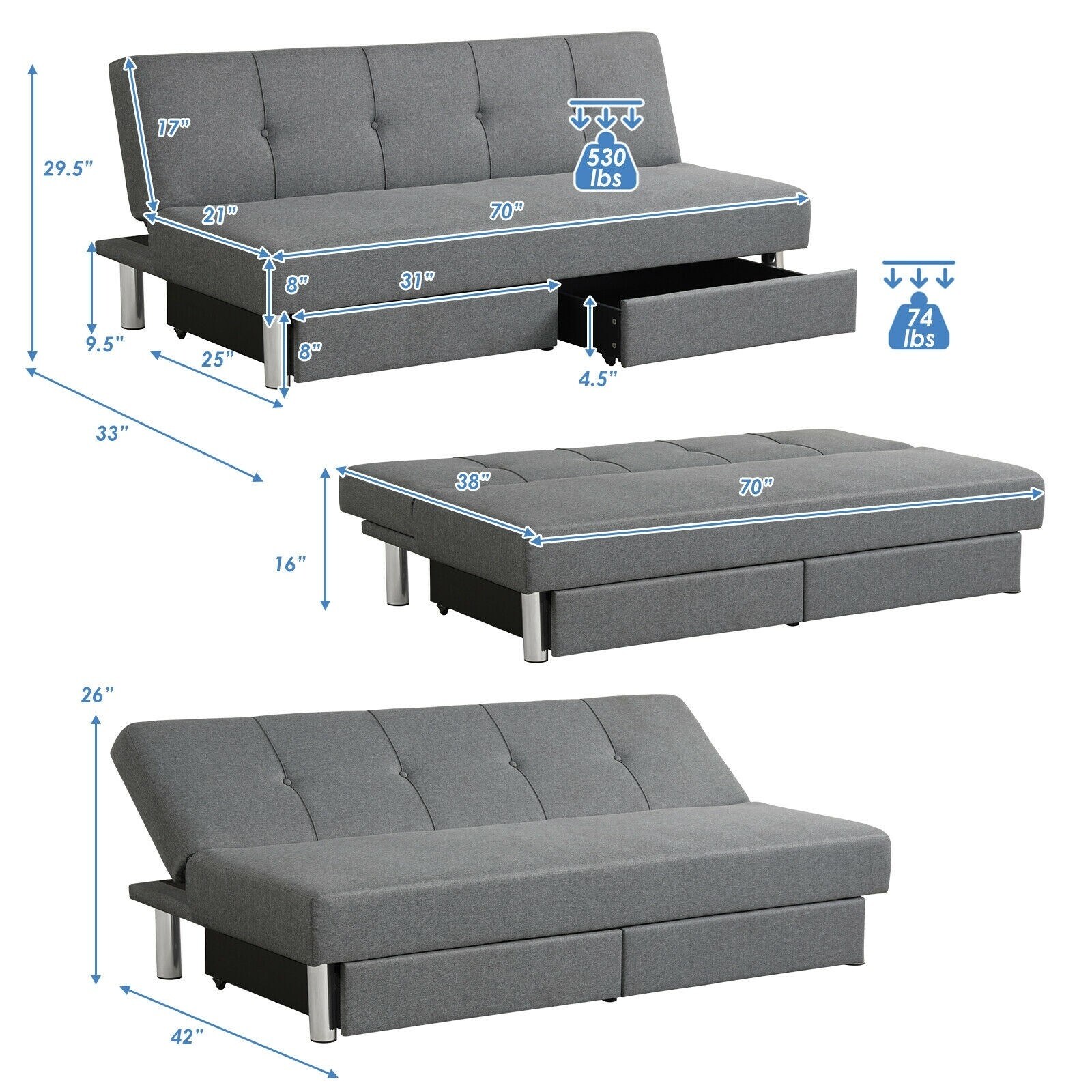 Convertible-Futon-Sofa-Bed-