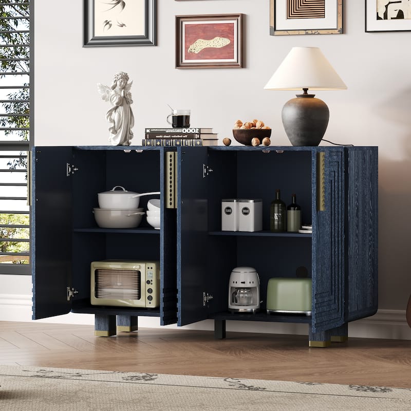 Vintage Fluted Sideboard with Adjustable Shelves by Harper&Bright Designs - Antique Navy