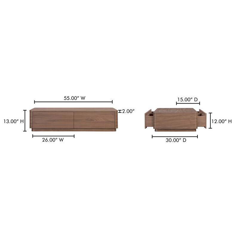 NADAAL STUDIOS Odette Coffee Table, Rectangle Walnut Veneer Top with Rubber Wood Base, Scandinavian Design, 4 Drawers, Brown