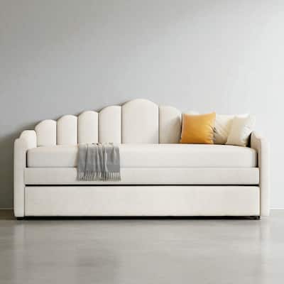 Twin Size Velvet Upholstered Daybed with Trundle, USB Charging Ports, Side Pockets, No Box Spring Required