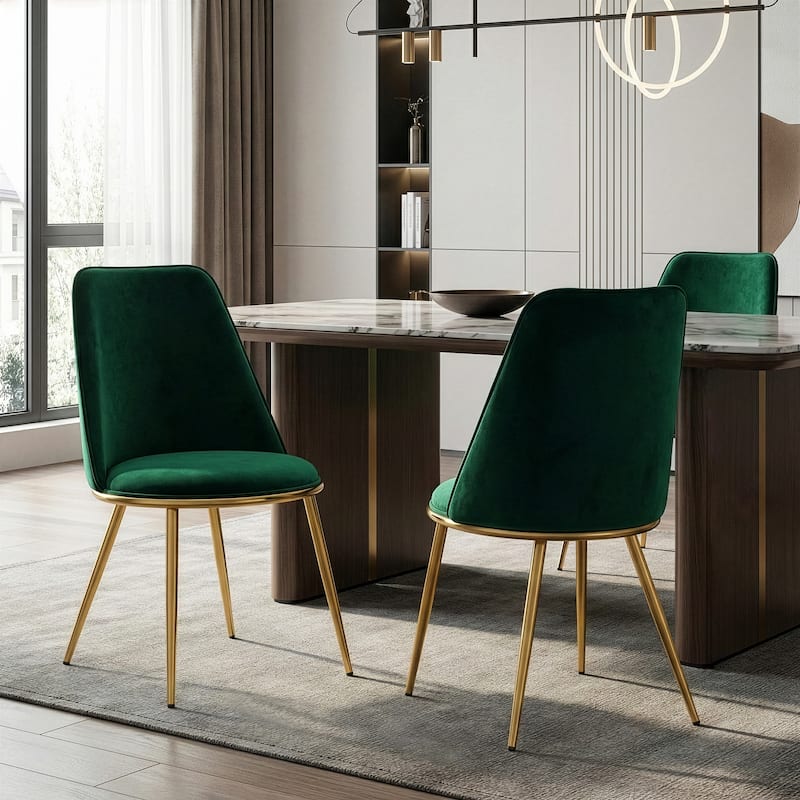 Anzu Glam Green Velvet Dining Chairs with Goldtone Legs (Set of 2)