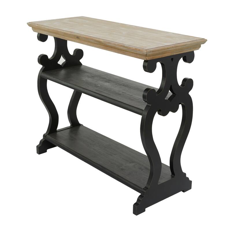 Wood Scroll 2 Shelf Console Table with Brown Wood Top - White or Black - Roche River Decor