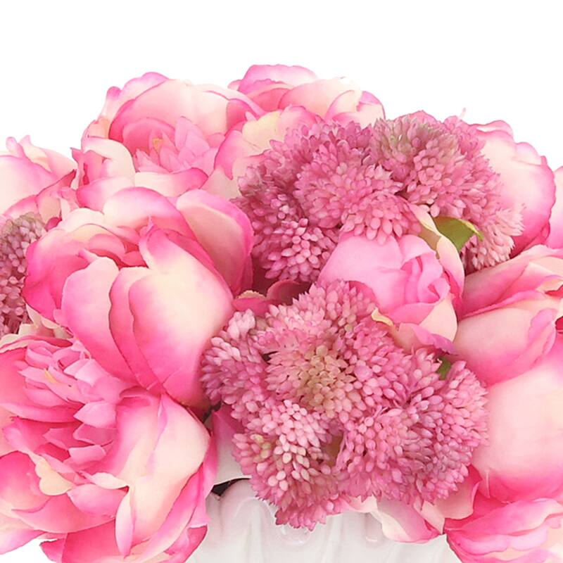 Peonies and Sedum in Ceramic Vase - 10