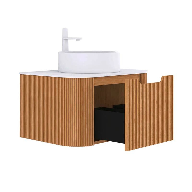 Wall-Mounted Bathroom Vanity with White Round Ceramic Sink