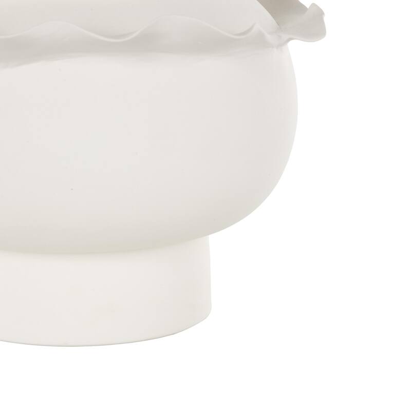 White or Black Ceramic Wide Rounded Floral Inspired Abstract Decorative Vase with Layered Petals