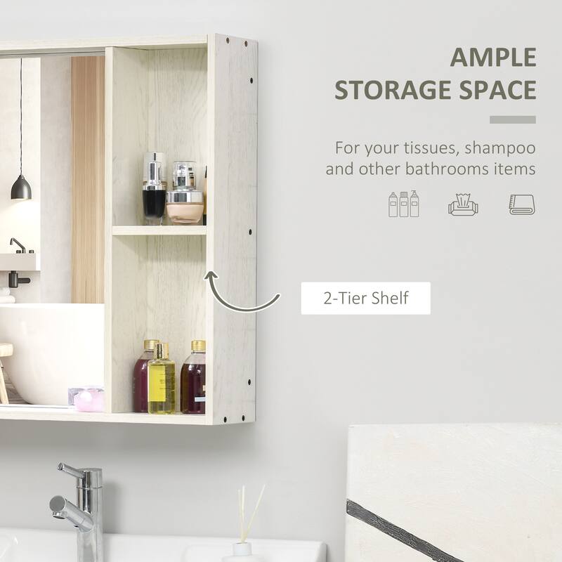 Wall-Mounted Bathroom Medicine Cabinet with Mirror, 2-Tier Storage Shelf, Space-Saving Over Toilet Cabinet