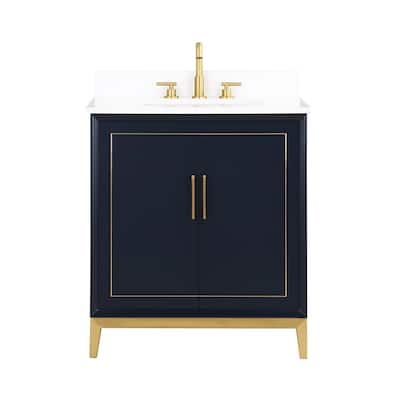 Gracie 30" Bathroom Vanity, Blue with White Quartz top