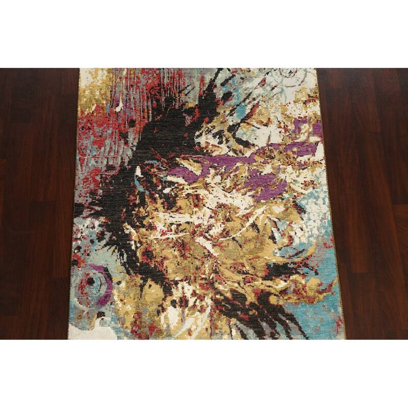 Wool/ Silk Vegetable Dye Abstract Oriental Modern Area Rug Handmade - 4'1" x 6'4"