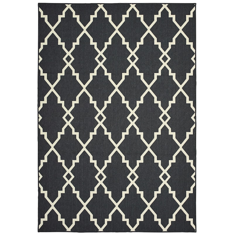 Mcallen Black Ivory Geometric Lattice Outdoor Casual Area Rug