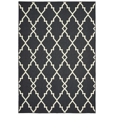 Mcallen Black Ivory Geometric Lattice Outdoor Casual Area Rug