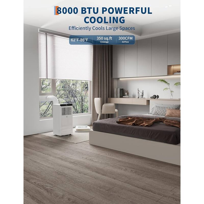 Portable Air Conditioner, 8000 BTU for Rooms Up to 350 Sq. Ft. 4 Modes with Remote Control Quiet AC
