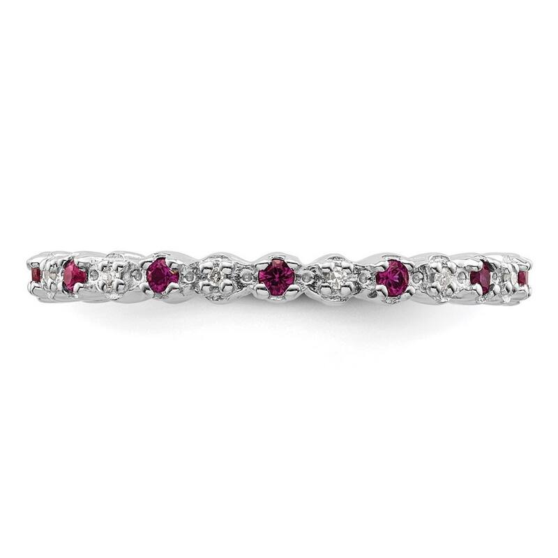 Curata 925 Sterling Silver Polished Prong set Stackable Expressions Cr. Ruby and Diamond Ring