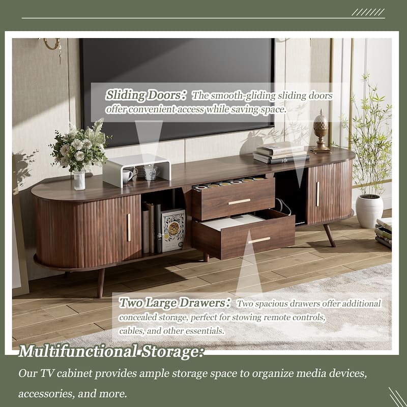 Rustic Dark Brown TV Stand Entertainment Center for up to 80 Inch TVs, Sliding Doors Media Cabinet TV Console with 2 Drawers