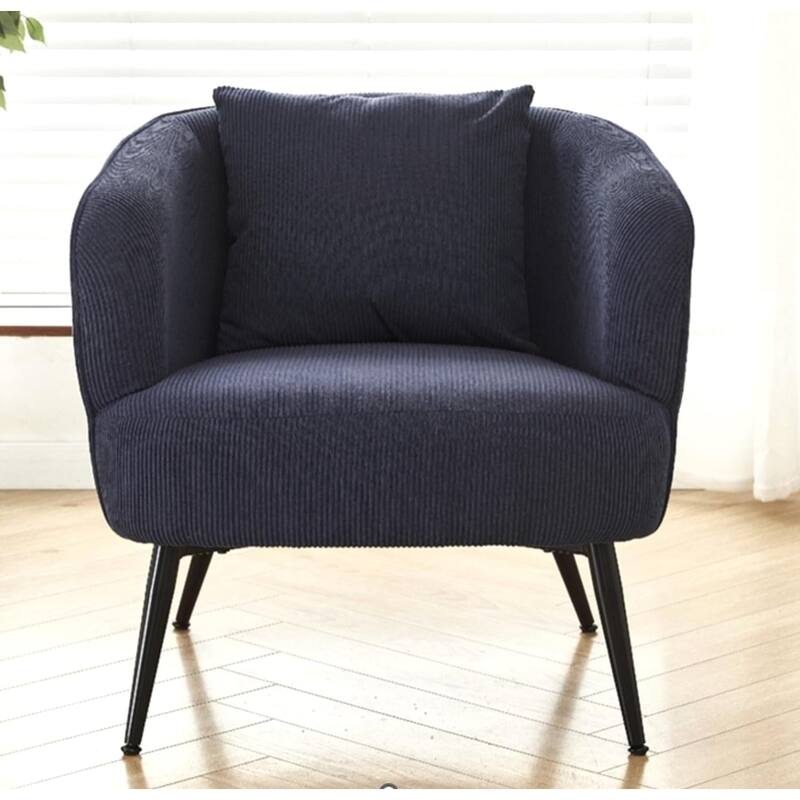 Modern Channel Corduroy Velvet Accent Chair with Black Metal Legs Luxurious Design and Comfortable Seating Ideal - Blue